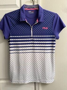 Fila Purple and Pink Polka Dot Zip Golf Polo